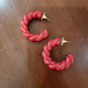 CLEARANCE Dark Red Twisted Hoop Earrings